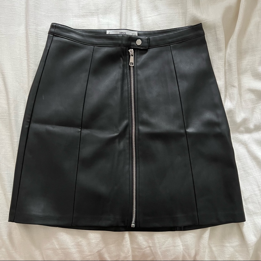 Mango Faux Leather Mini Skirt with Silver Zipper